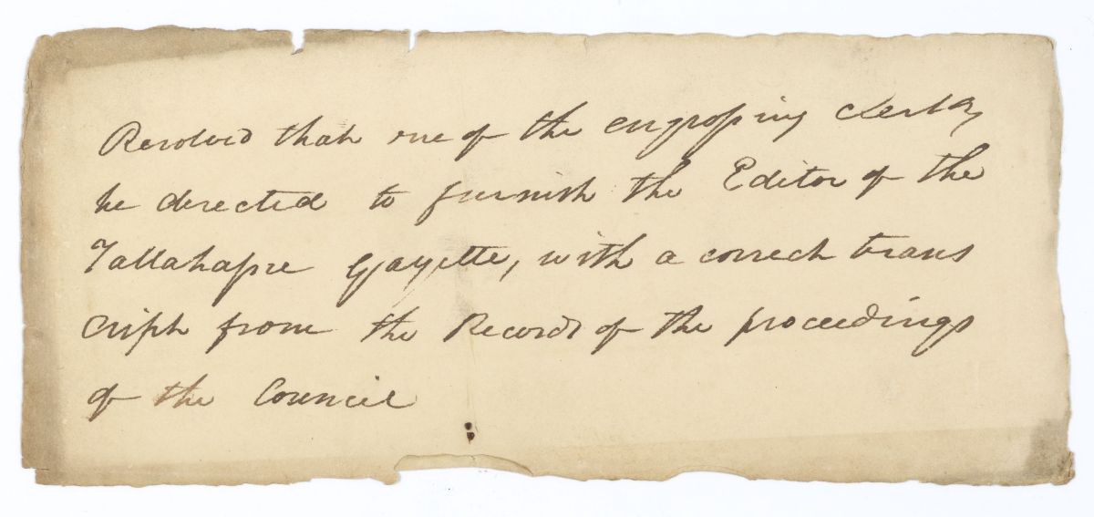 Resolution Instructing an Engrossing Clerk to Furnish the Tallahassee Gazette with a Transcript of the Proceedings of the Council, circa 1835