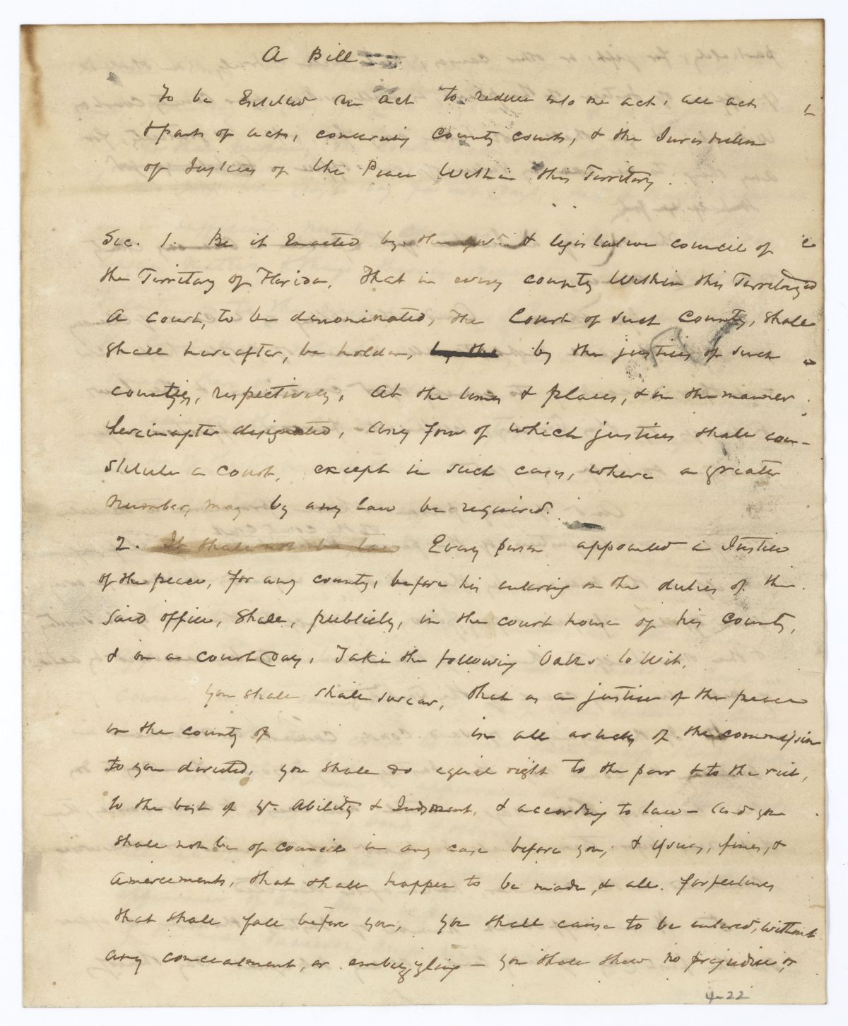 Draft of an Act to Reduce into One the Several Acts Concerning County Courts, circa 1835