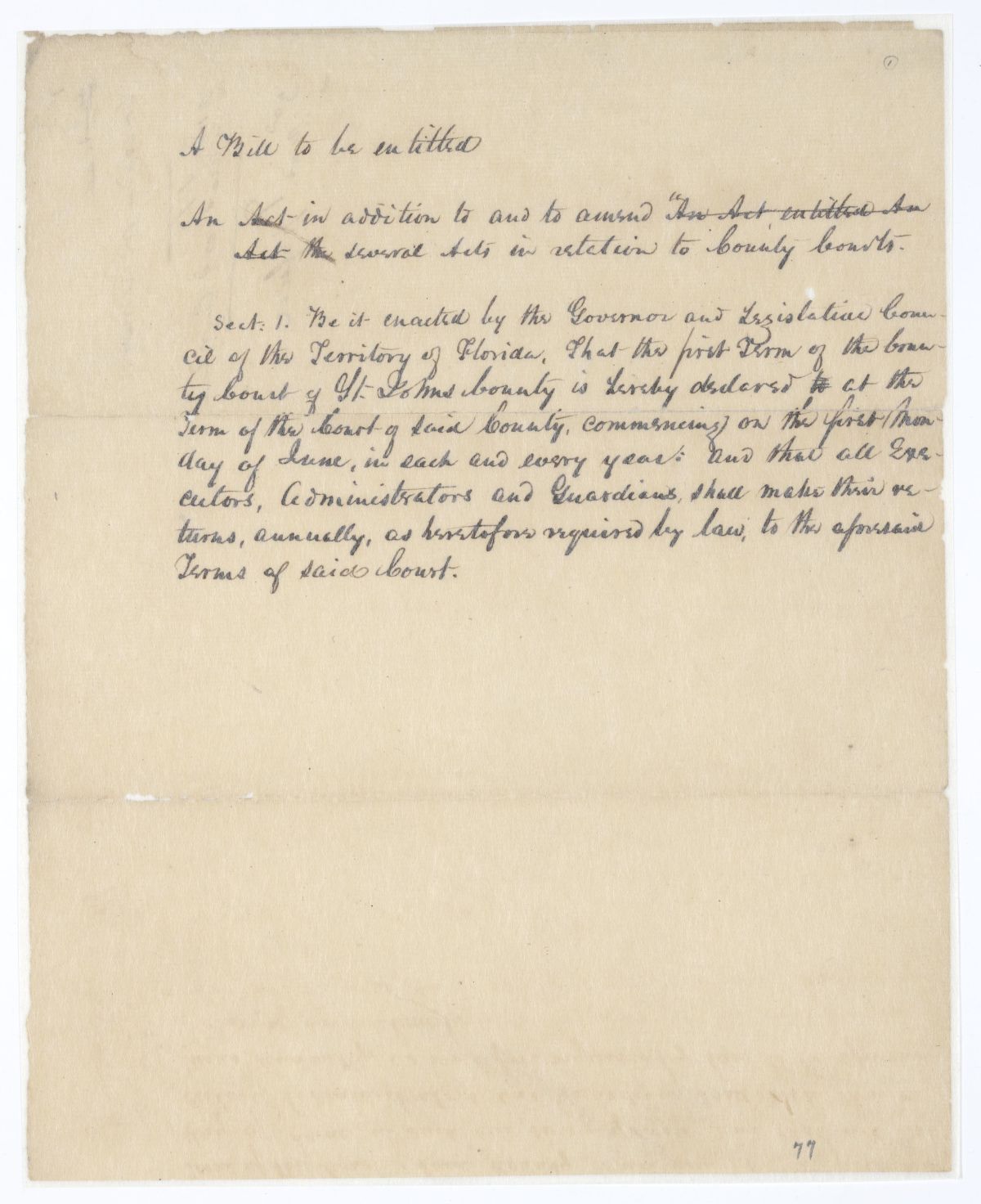 Draft of an Act in Addition to and to Amend the Several Acts in Relation to County Courts, 1839