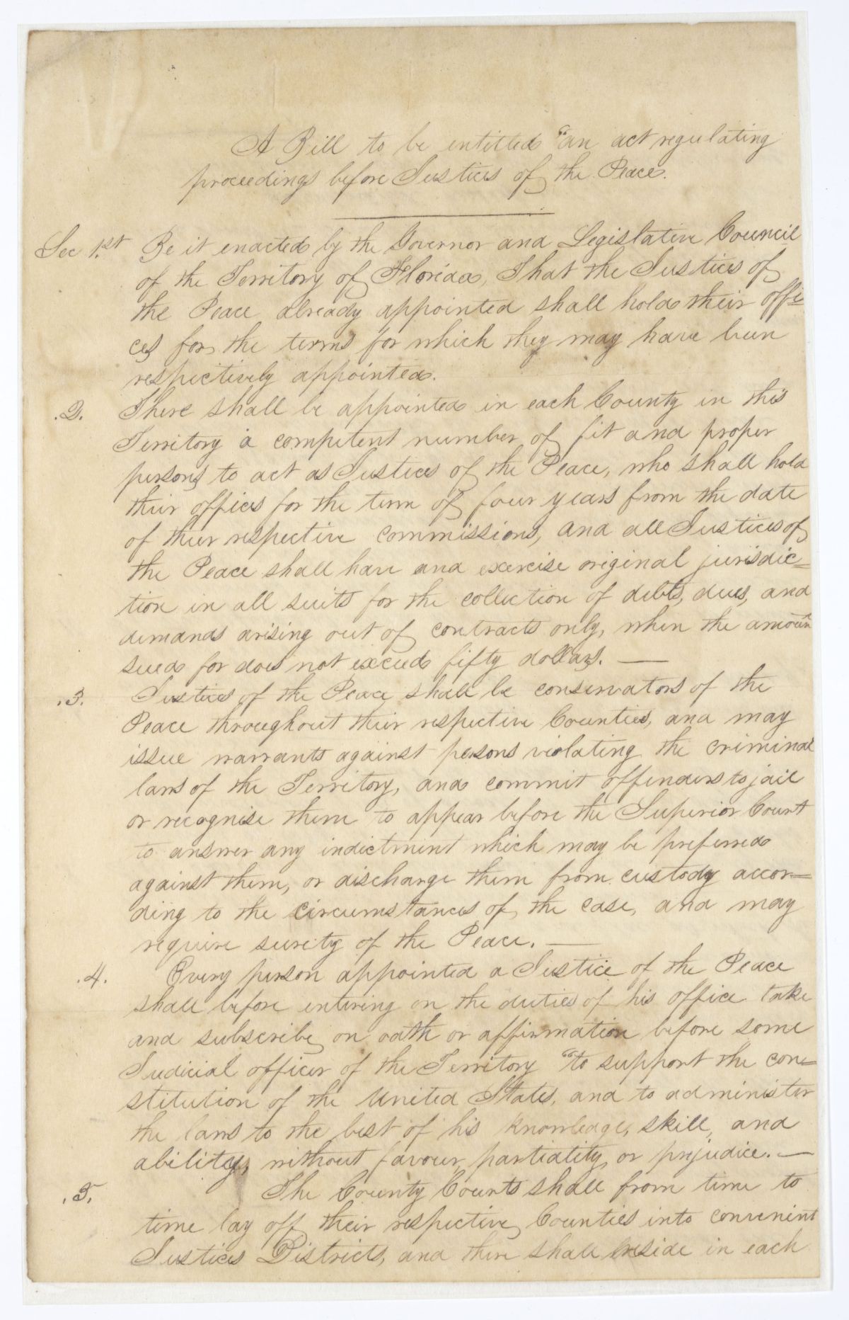 Draft of an Act Regulating Proceedings Before Justices of the Peace, 1839