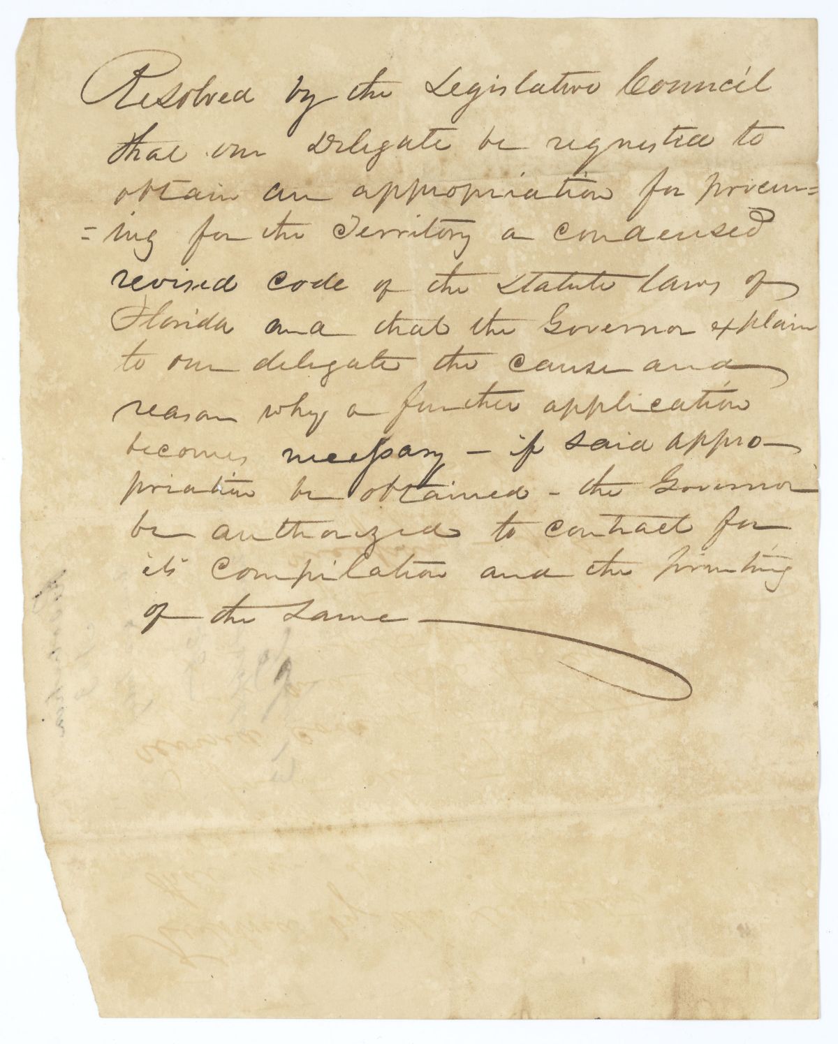 Resolution Directing the Florida Delegate in Congress to Obtain an Appropriation for Revised Statutes, 1836