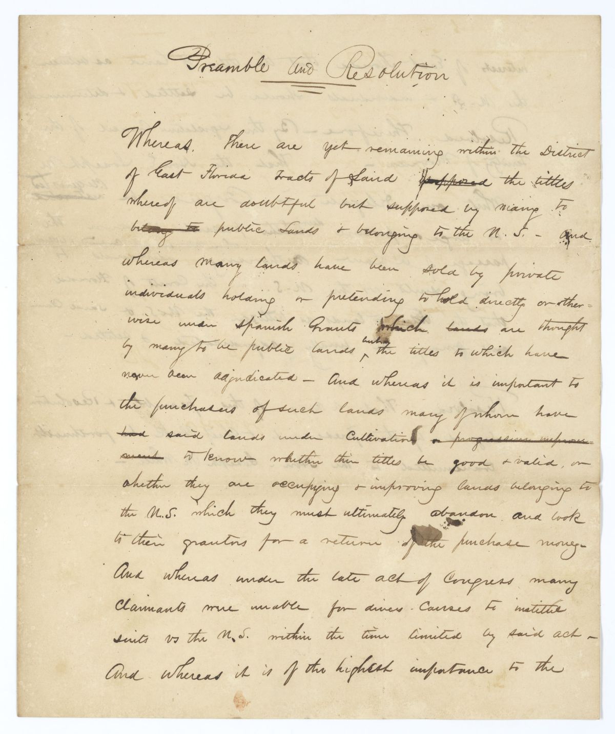 Resolution Directing the Florida Delegate in Congress to Procure the Passage of a Law Regarding the Settlement of Land Titles, 1837