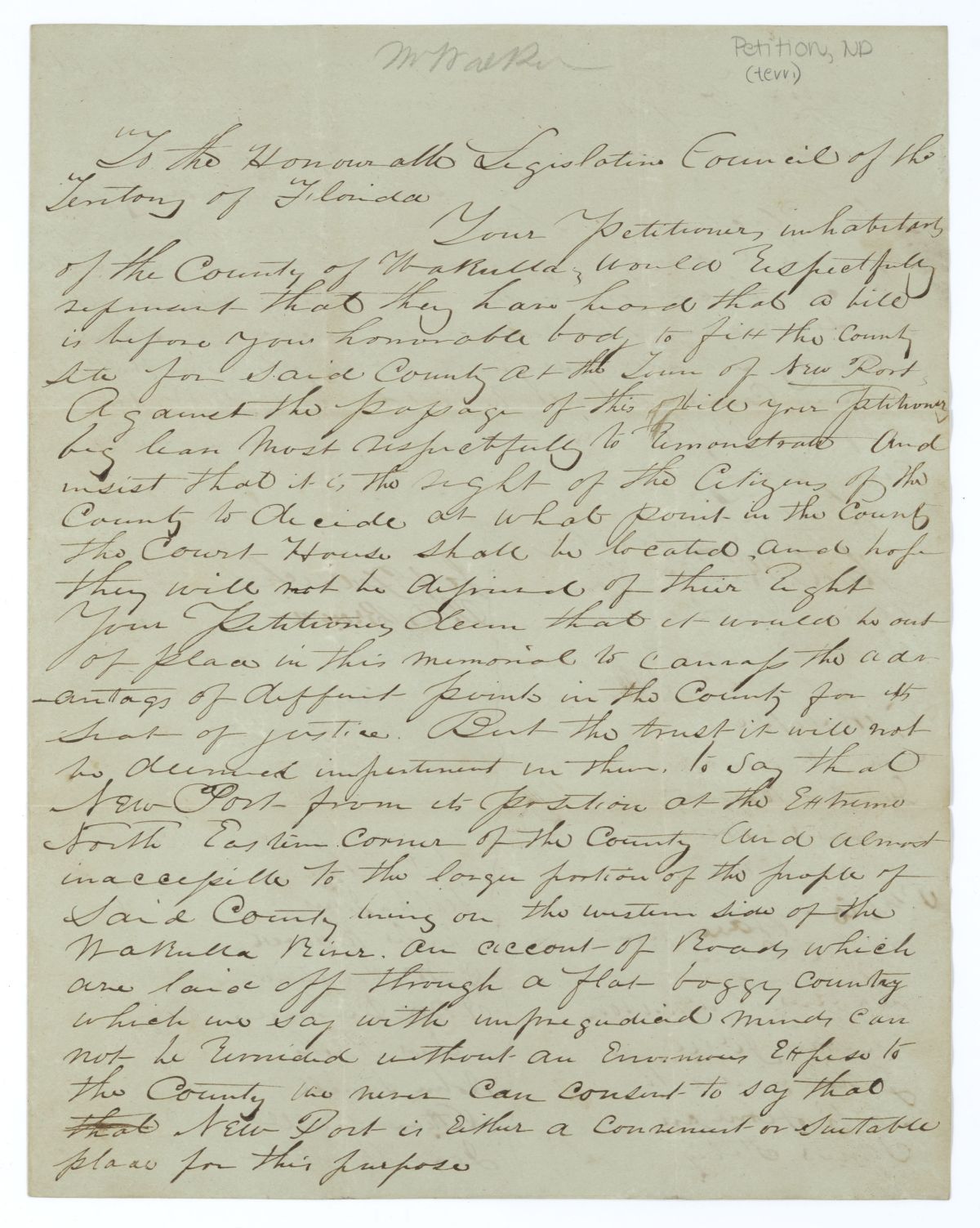 Petition of Citizens of Wakulla County Regarding the County Seat, circa 1845