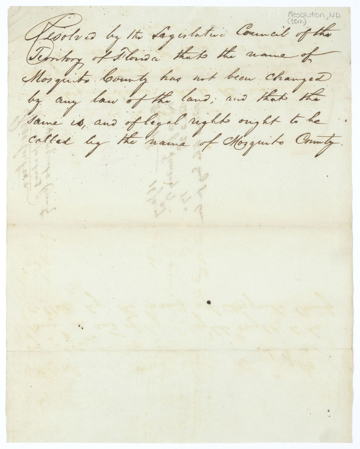 Resolution Respecting Mosquito County, 1843