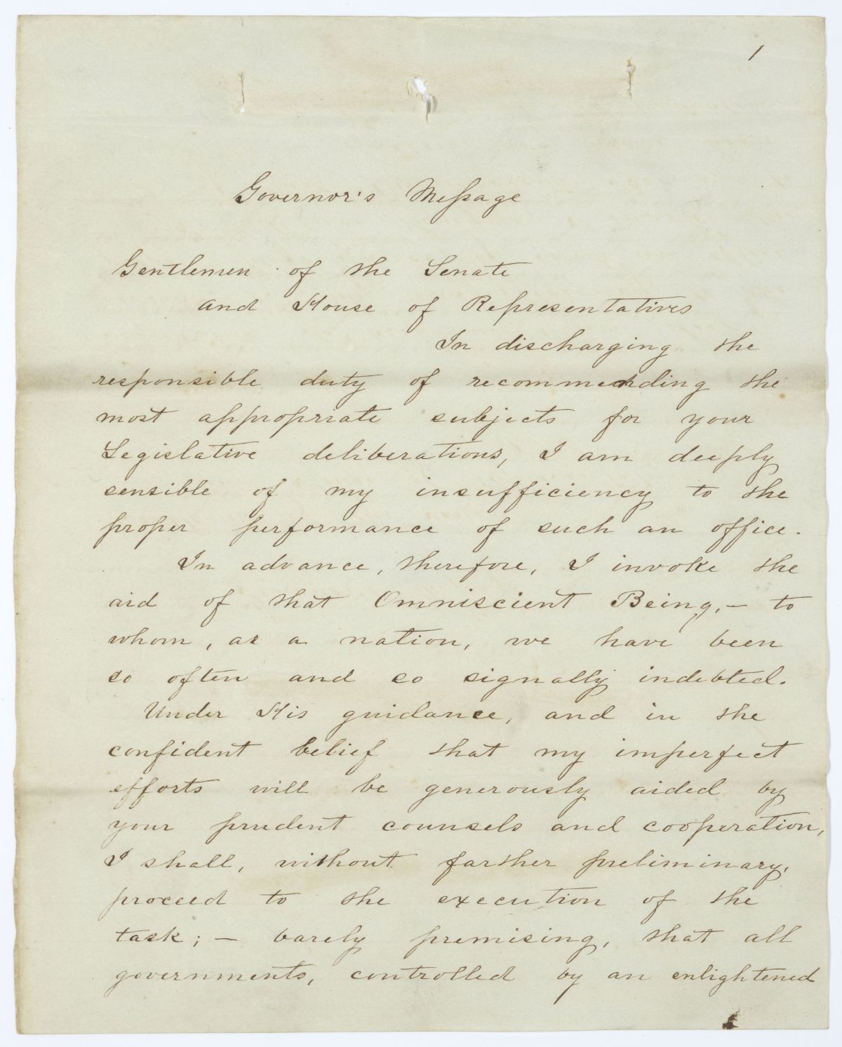 Address of Governor John Branch to the Territorial Legislative Council, 1845