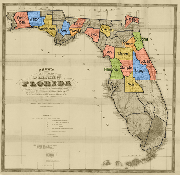 Clickable Map Search adapted from Charles Desilver's "A New Map of Florida" (1859)