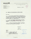 Letter from Rufus King to Members of the American Bar Association's Special Committee on Atomic Attack Regarding a Proposed Bill from the Department of Defense, February 13, 1962
