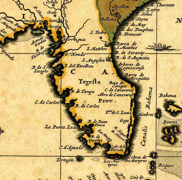 Excerpt from "Insulae Americanae in Oceano Septentrionali ac Regiones Adiacentes..." by Nicolaes Visscher (1680) 