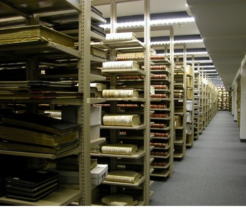 View of the climate-controlled stacks at the State Archives of Florida.