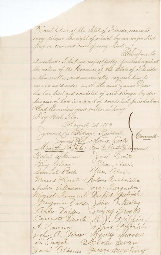 A resolution of protest by citizens of Key West in support of Judge Dean. [Governor Fleming correspondence, S580, box 9]