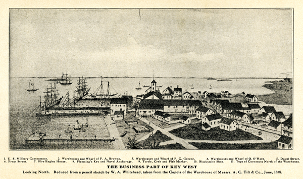 Sketch of Key West by William A. Whitehead, ca. 1838, reproduced in Jefferson Browne, Key West: The Old and the New (St. Augustine: The Record Company, 1912)