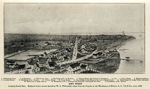 Sketch of Key West by William A. Whitehead, ca. 1838, reproduced in Jefferson Browne, Key West: The Old and the New (St. Augustine: The Record Company, 1912)