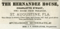Advertisement for the Hernandez House, St. Augustine, 1878