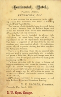 Broadside advertising the opening of the Continental Hotel in Pensacola, 1875