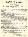 Advertisement for land in central Jefferson County offered by Abe Simmon of Monticello