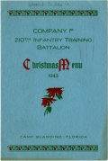 Company F 210th Infantry Training Battalion Christmas Menu, Camp Blanding, 1943