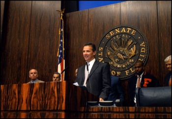 UF football coach Urban Meyer speaking during the "Gator Day" festivities at the Florida Legislature: Tallahassee, Florida (2009)