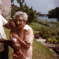 Aunt Pauline Goldstein holding Sam Jones in Miami.
