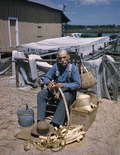 Basket maker Moses Pinder at work in Tarpon Springs, Florida.