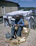 Basket maker Moses Pinder at work in Tarpon Springs, Florida.