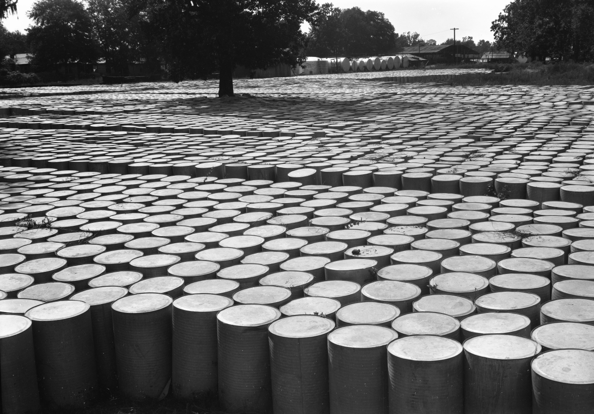 Close-up view of barrels at the Boynton turpentine still in Tallahassee.
