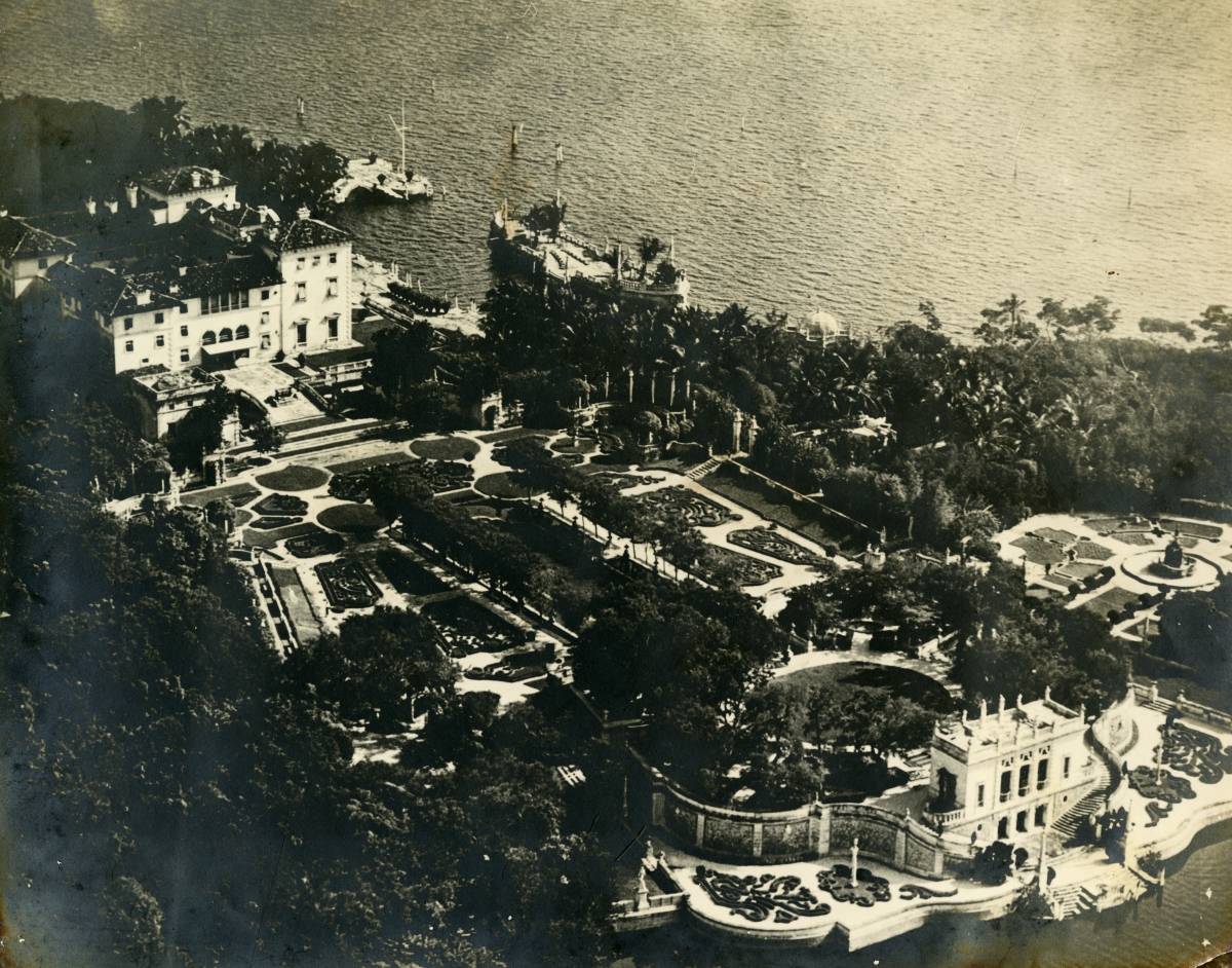 Aerial view overlooking the Villa Vizcaya attraction in Miami.