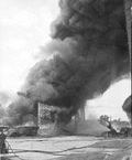 Fire being fought at the W.J. Boynton and Son turpentine distillery in Tallahassee, Florida.