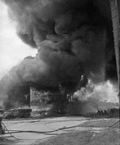 Fire being fought at the W.J. Boynton and Son turpentine distillery in Tallahassee, Florida.