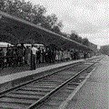 African American high school students, from around the state, arriving at the Tallahassee depot to visit the Capitol.