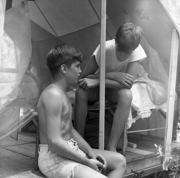 Boy Scouts in a tent at the Wallwood Boy Scout Reservation in Gadsden County.