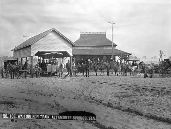 Altamonte Hotel tram waiting for passengers at the South Florida Railroad station in Altamonte Springs.