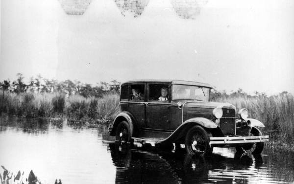 Harriet Bedell, an Episcopal deaconess, set up a mission in Collier City, Florida to minister to the Seminole Indians.  Getting around in this region was hardly a cakewalk, as this photo suggests (circa 1930s-1940s).