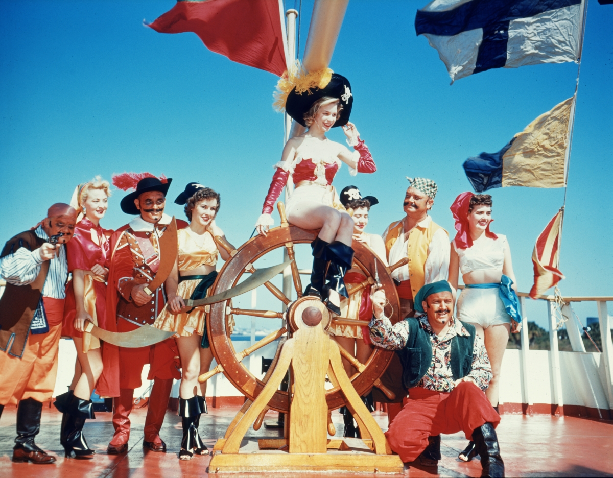 Costumed participants aboard ship at the Gasparilla festival in Tampa, 1955