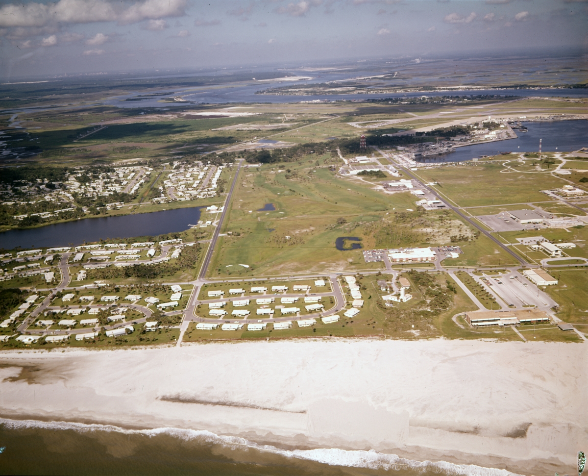 Aerial view looking west over the Mayport Naval Station.
