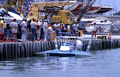 Atlas Van Lines hydroplane being hoisted by crane in Miami.