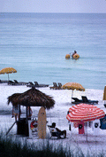 Beach view showing a water bicycle in the Gulf of Mexico at Panama City.