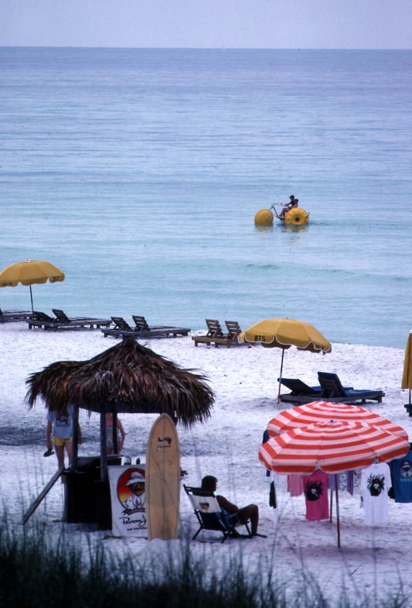 Beach view showing a water bicycle in the Gulf of Mexico at Panama City.