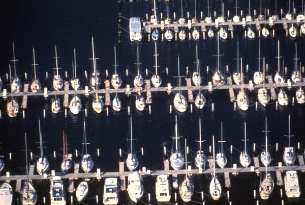Aerial view overlooking the South Yacht Basin in Saint Petersburg.
