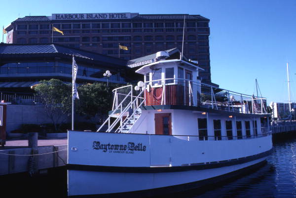 Baytowne Belle docked in front of the Harbour Island Hotel in Tampa.