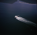 Aerial view showing a shrimp boat near Fernandina Beach, Florida.