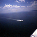 Aerial view showing a shrimp boat near Fernandina Beach, Florida.