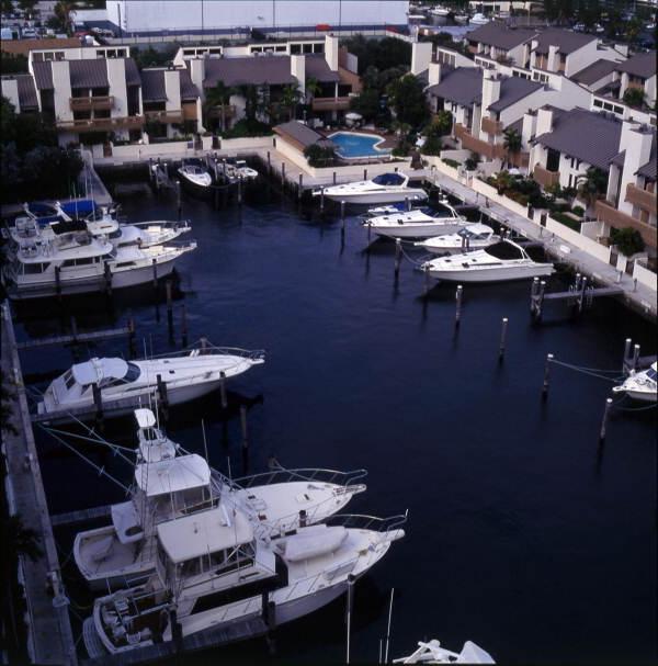 Bird's eye view overlooking marina at the Marriott Hotel in Ft. Lauderdale, Florida.