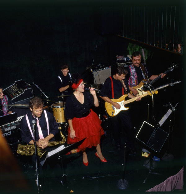 Band performing a concert aboard the "Grand Romance" tour boat in Sanford, Florida.