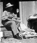 Basket maker Moses Pinder at work - Tarpon Springs, Florida