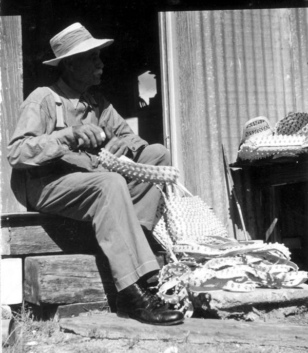 Basket maker Moses Pinder at work - Tarpon Springs, Florida