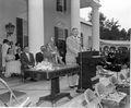 Alfred McKethan, Chairman of the State Road Department, speaking during statuette unveiling for anniversary ceremony at the Stephen Foster State Memorial museum - White Springs, Florida