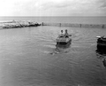 Boys being towed in boat pulled by Flipper - Marathon, Florida.