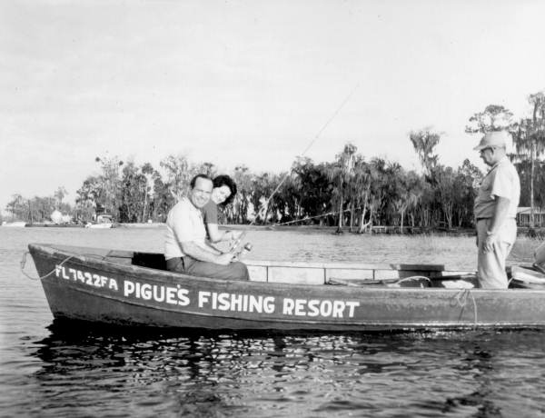 Mr. and Mrs. Henry Freeman enjoying their first (and apparently last) fishing trip on Crescent Lake (1961).