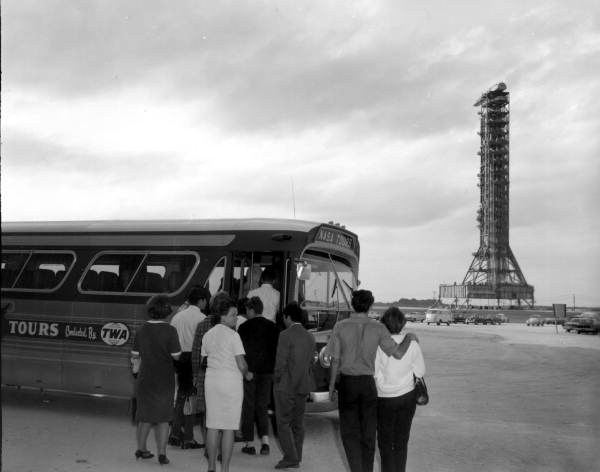 Bus stops at the launch area - Cape Canaveral, Florida