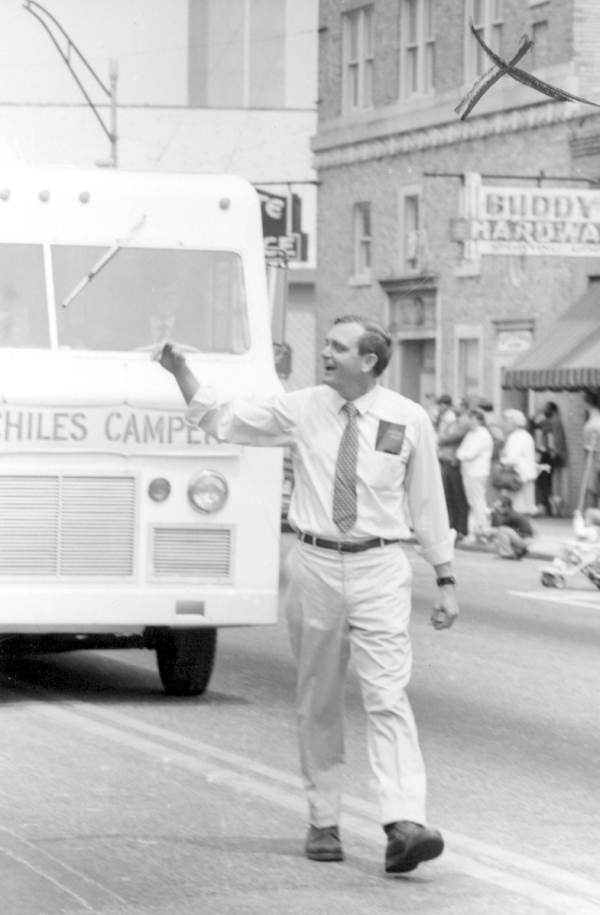 Lawton Chiles walking in the Springtime Tallahassee parade (1970).